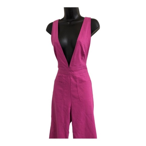 Sincerely Jules pink‎ khaki plunge front overalls jumper size small new - Picture 9 of 16